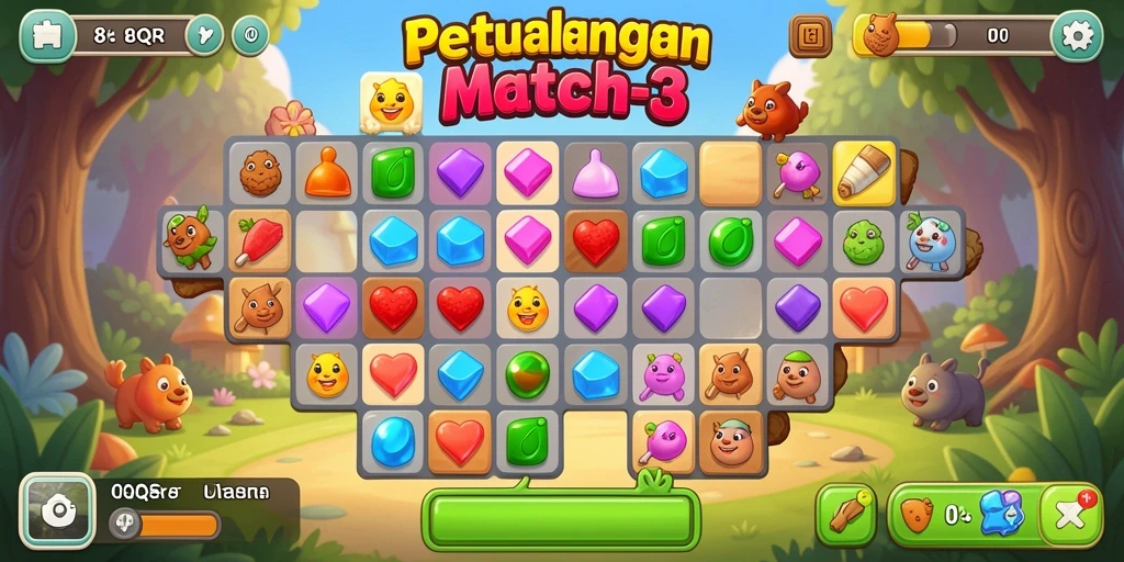 Screenshot utama 8QR menampilkan gameplay menantang Match-3 yang seru.