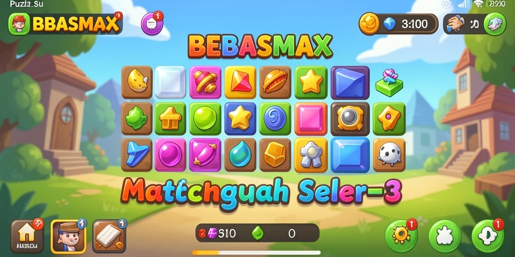 Tampilan utama BEBASMAX menampilkan aksi Match-3 yang seru dengan grafis menawan.