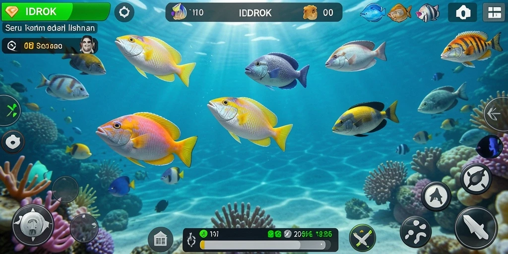 Tangkapan layar IDROK menampilkan aksi seru menembak ikan di bawah laut.