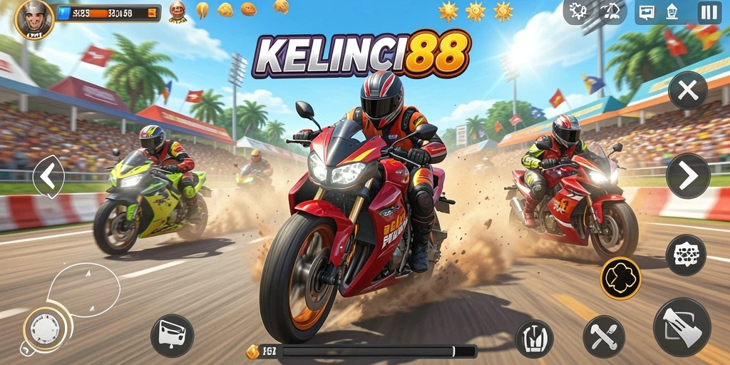 Gameplay KELINCI88 menampilkan aksi balapan motor yang mendebarkan.