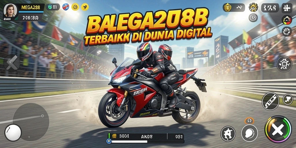 Tampilan gameplay balapan motor yang mendebarkan di MEGA288.