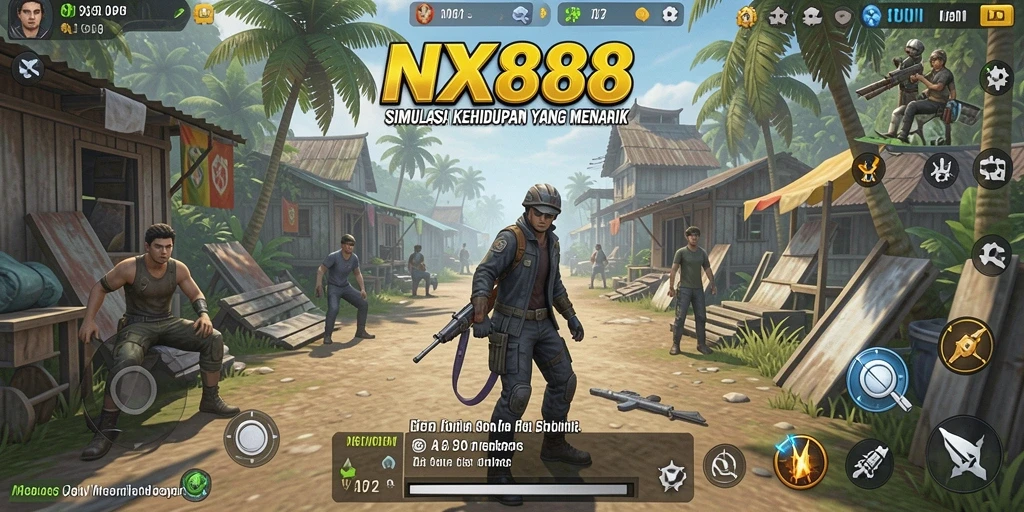 Tangkapan layar gameplay NX888 menampilkan dunia simulasi yang vivah.