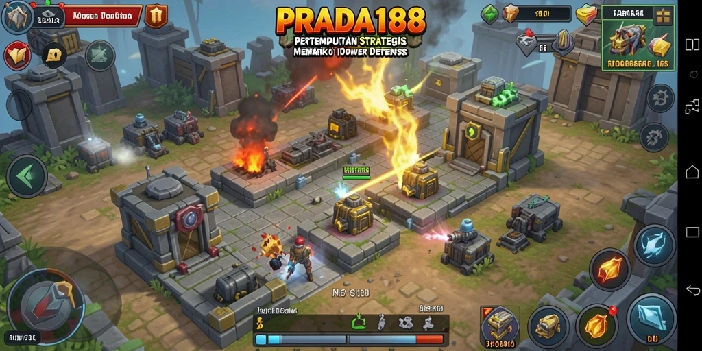 Tangkapan layar gameplay PRADA188 menampilkan pertempuran Tower Defense yang epik.