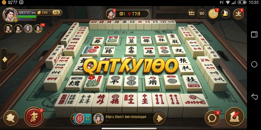 Screenshot gameplay QT777 menampilkan antarmuka Mahjong yang menarik.