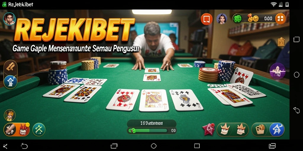 Tampilan gameplay seru dari REJEKIBET dalam permainan Gaple.