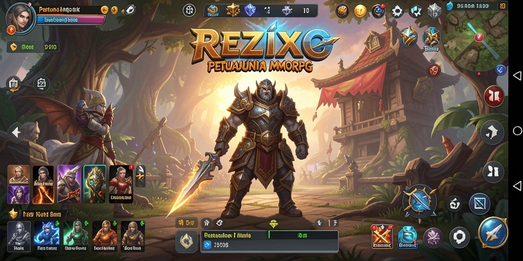 Screenshot utama REZIXO menampilkan aksi pertempuran seru di dunia MMORPG.
